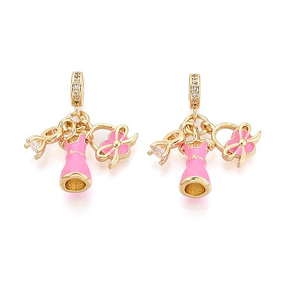 Европейские подвески-шармы из латуни с микропаве из прозрачных кубических цирконий и эмали, подвески в форме большого отверстия для платья и сумки в форме сердца, реальный 18 k позолоченный