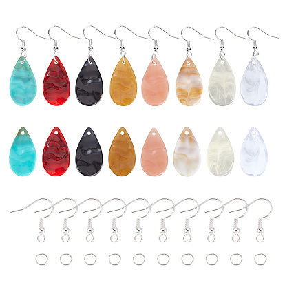 Набор для изготовления серег своими руками, в том числе 80 шт 8 цветные акриловые подвески в форме капли, Стиль имитация драгоценных камней, 80 шт. Железные крючки для сережек, 100 шт. Железные открытые прыжковые кольца
