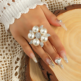 Регулируемые манжеты из сплава со стразами для женщин, цветок, с имитацией жемчуга