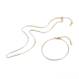 304 Stainless Steel Cable Chain Necklaces & Bracelets Jewelry Sets, with Lobster Claw Clasps