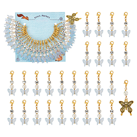 Маркеры для подвесок в виде бабочки и плоских круглых букв a~z, Подвески-застежки-лобстеры, связанные крючком из акрила и сплава, маркер с замком и кольцом с подвеской в виде винного бокала