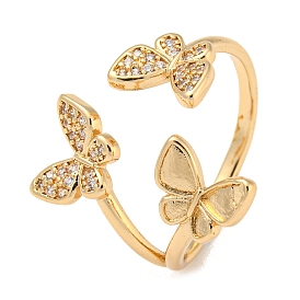 Brass with Cubic Zirconia Open Cuff Rings, Butterfly