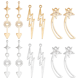 12Pcs 6 Styles  201 Stainless Steel Pendants, Laser Cut