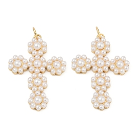 Подвески из латуни и АБС-пластика с жемчугом, крест прелести, без кадмия и без свинца, прочное покрытие, стойки покрытие, белые