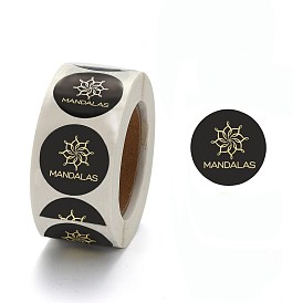 Self-Adhesive Kraft Paper Gift Tag Stickers, Flat Round with Flower & Word MANDALAS, Adhesive Labels, for Party Decorative Presents