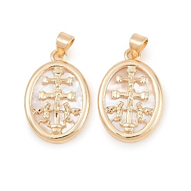 Латунные микропаве прозрачные подвески с фианитом, с оболочкой, овальный с подвесками в виде креста Каравака, долговечный, стойки покрытие, без свинца и без кадмия