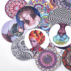 Printed Wooden Big Pendants, Dyed, Flat Round with Human Head