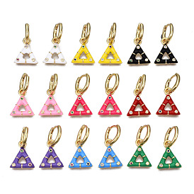 Brass Micro Pave Cubic Zirconia Huggie Hoop Earrings, with Enamel, Nickel Free, Triangle, Real 16K Gold Plated