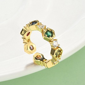 Открытые манжеты из латуни с микропаве и кубическим цирконием, без кадмия, без никеля и без свинца, шестиугольник