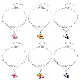 4 шт. 2 браслеты на ногу с бабочками из железа и сплава для женщин, с кристально горный хрусталь, платина