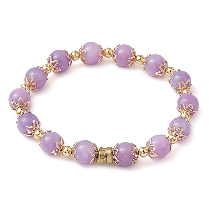 8.5mm runde gefärbte natürliche gelbe Jade- und Messingperlen-Stretcharmbänder für Frauen, golden