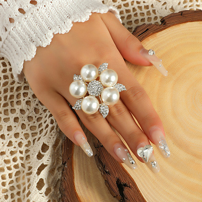 Регулируемые манжеты из сплава со стразами для женщин, цветок, с имитацией жемчуга