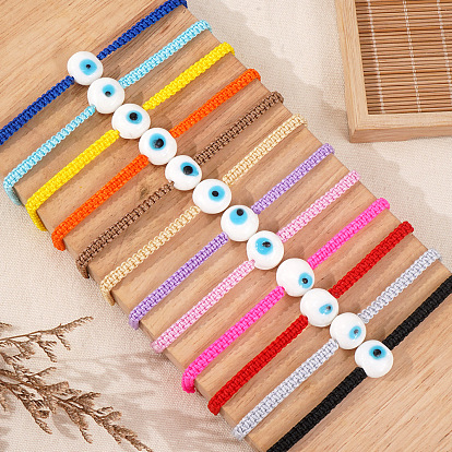 Браслеты ручной работы из стекла, украшенные бусинами, символизирующими "оберег от сглаза"., регулируемые браслеты шнур