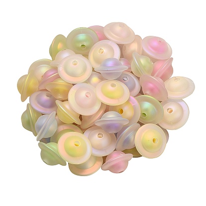 Transparent UV Plating Rainbow Iridescent Acrylic Beads, Frosted, Bead in Bead, Saucer Shape