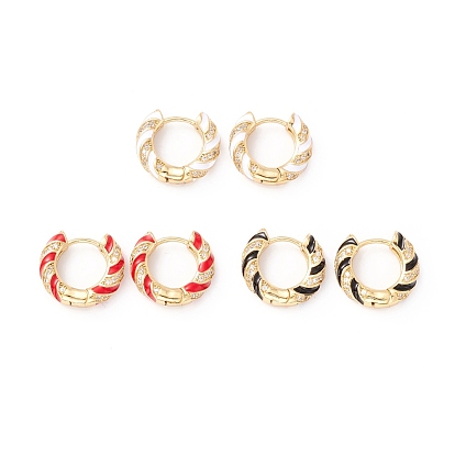 Real 18K Gold Plated Cubic Zirconia Hoop Earrings, Croissant Enamel Hoop Earrings for Girl Women