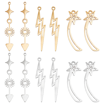 12Pcs 6 Styles  201 Stainless Steel Pendants, Laser Cut