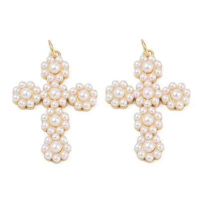 Подвески из латуни и АБС-пластика с жемчугом, крест прелести, без кадмия и без свинца, прочное покрытие, стойки покрытие, белые