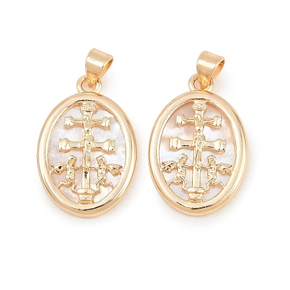 Латунные микропаве прозрачные подвески с фианитом, с оболочкой, овальный с подвесками в виде креста Каравака, долговечный, стойки покрытие, без свинца и без кадмия