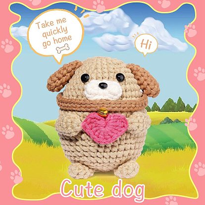 DIY Dog Knitting Kits for Beginners, including Stuffing Cotton, Crochet Hook, Stitch Marker, Craft Eye & Nose, Cored Cotton Thread, Plastic Needle, Hot Melt Glue Stick, Instruction