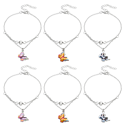 4 шт. 2 браслеты на ногу с бабочками из железа и сплава для женщин, с кристально горный хрусталь, платина