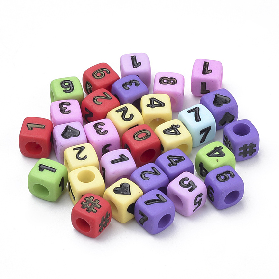 Perles acryliques opaques, cube avec nombre