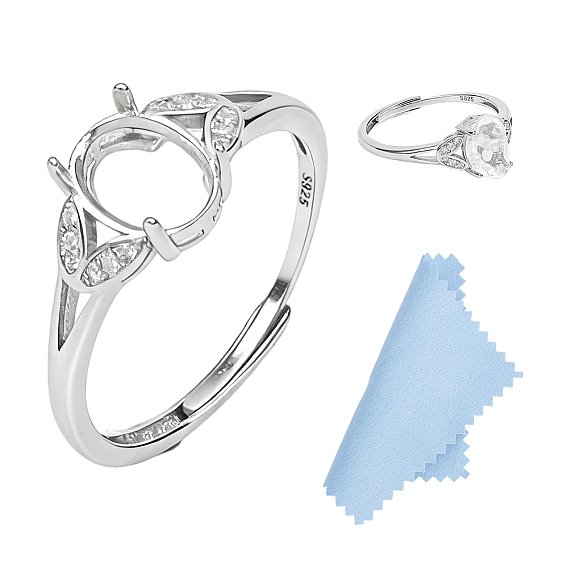 Регулируемые 925 элементы из стерлингового серебра, квадратная салфетка для полировки серебра с кубическим цирконием и замшевой тканью