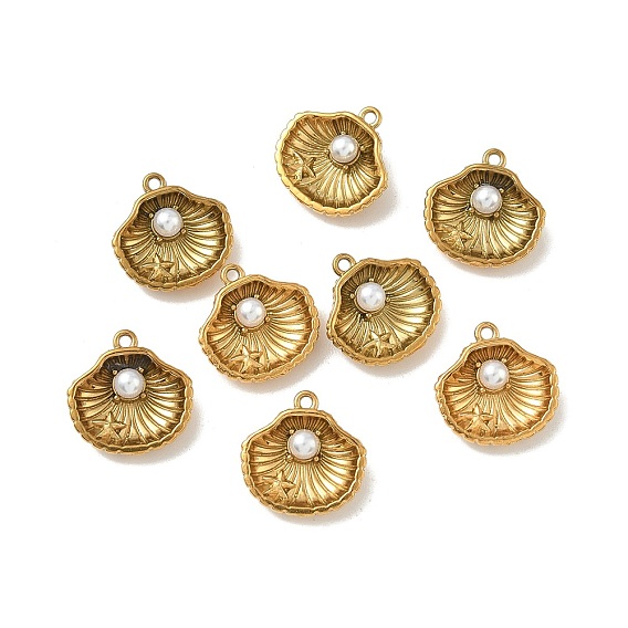 304 Stainless Steel Pendants, with ABS Imitation Pearl Beads, Ion Plating(IP), Real 18K Gold Plated