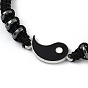 Adjustable Nylon Cord Braided Bead Bracelet, with Alloy Enamel Gossip/Yin Yang Links and Synthetic Hematite Spacer Beads, Black
