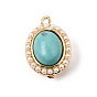 Brass & Synthetic Turquoise Box Clasps, Oval, with  Plastic Pearl, Real 18K Gold Plated
