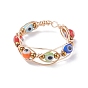 Round Evil Eye Lampwork & Glass Braided Bead Finger Ring, Copper Wire Wrap Jewelry for Women