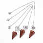 Gemstone Hexagonal Pointed Dowsing Pendulums, with Platinum Plated Brass Findings, Ohm/Aum & Cone