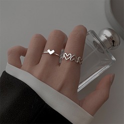 Adjustable Alloy Cuff Rings Sets for Women, Heart