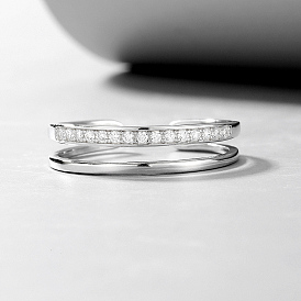 S925 bagues double couche en argent sterling, bagues de manchette en zircone cubique pour femme