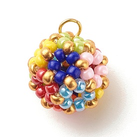 Glass Pendamts, MIYUKI Round Rocailles Beads, Japanese Seed Beads, Opaque Colours Luster, 304 Stainless Steel Jump Rings