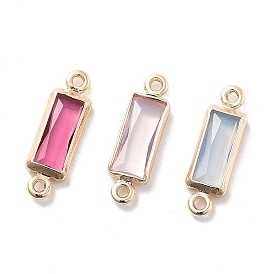 Brass Pave Glass Connector Charms, Real 18K Gold Plated, Rectangle Links