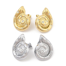 304 Stainless Steel Stud Earrings for Women, Rhinestone Shell Shape Earrings