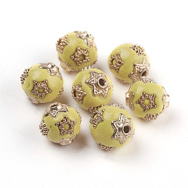 Индонезийские бусины ручной работы, с металлическая фурнитурой, круглые