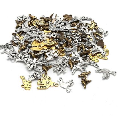 Tibetan Style Alloy Pendants, Bird, 17~62.5x8~48.5x1~8mm, Hole: 2~4mm