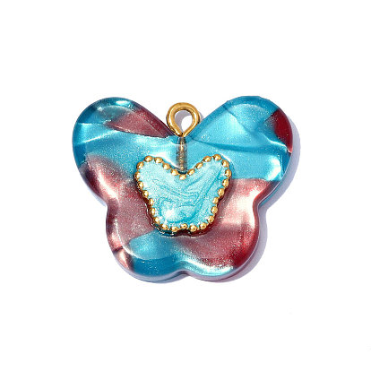 304 подвески из нержавеющей стали смолы, бабочки прелести, с эмалью, ионное покрытие (ip), долговечный, реальный 18 k позолоченный