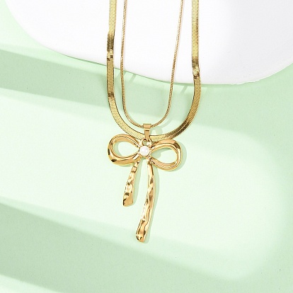 304 Двухслойные ожерелья с подвеской-бантом из нержавеющей стали для женщин