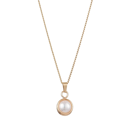 Круглые ожерелья-подвески из медной проволоки с натуральным пресноводным жемчугом, ожерелья-цепочки из латуни для женщин