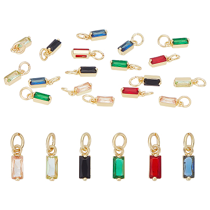 24 шт. 6 цвета латунь паве кубические цирконии подвески, прямоугольные, стойки покрытие, долговечный, без свинца и без кадмия, с целью перехода в кольце