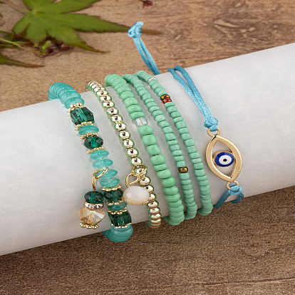 Multi-layered Handmade Beaded Elastic Bracelet with Eye-catching Charm for Women