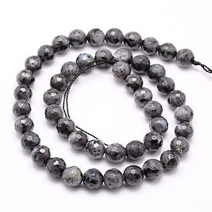 Natural Larvikite Beads Strands, Faceted, Round, Gray