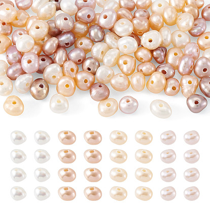 100Pcs 4 Colors Natural Cultured Freshwater Pearl Beads, Flat Round