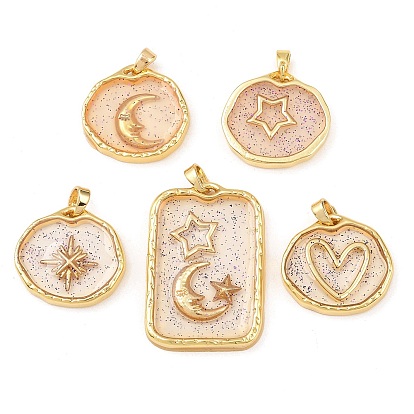 Подвески из прозрачной эпоксидной смолы из латуни, золотые, с блеском порошок