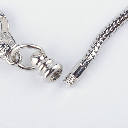Laiton européen bracelets de style pour la fabrication de bijoux, avec fermoir pince de homard et les charmes de coeur, 200x3mm