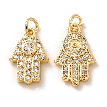 Латунные микропаве прозрачные кубические циркониевые подвески, hamsa hand charms, без свинца и без кадмия, стойки покрытие, долговечный
