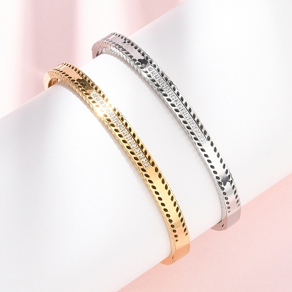 304 Шарнирные браслеты из нержавеющей стали с микропаве из кубических цирконий для женщин