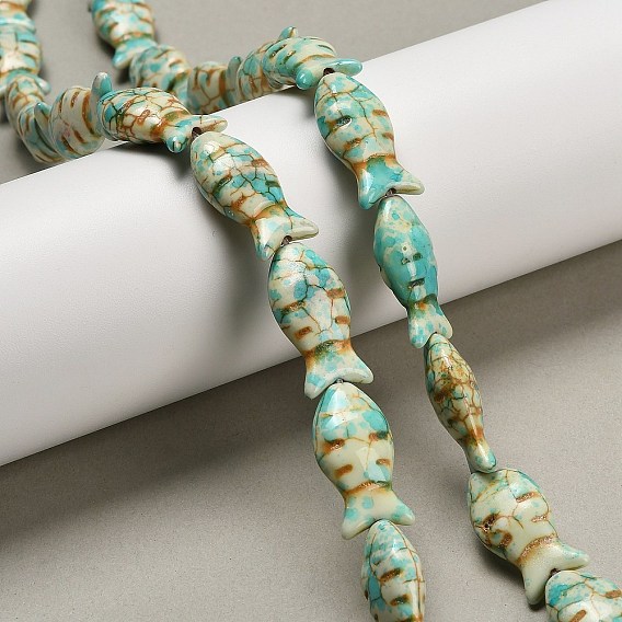 Synthetic Turquoise Beads Strands, Fish, Dyed, Spray Painted